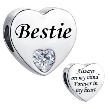 Imagem de MiiFort Bestie Pingente de coração de amor transparente compatível com pulseiras Pandora Contas de aniversário para mulheres Always on My Mind Forever In My Heart Aço inoxidável