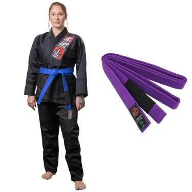 Imagem de Kimono Jiu Jitsu Naja Choke Preto Trançado E Reforçado com Faixa BJJ Adulto-Unissex