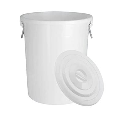 Imagem de Lixeira externa 50/60/100/160/280L, lixeira comercial de grande capacidade com tampa, lixeira espessa de cozinha doméstica lata de lixo industrial redonda (160L, branco com capa)