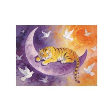 Imagem de BMZFYBS Impressão em tela de arte de parede animal - Tigre na lua - Pintura de decoração moderna - Imagens para quarto de crianças escritório 60 x 80 cm 24 x 31 polegadas sem moldura