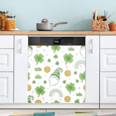 Imagem de ATTX Capa magnética de máquina de lavar louça Gnomos alegres de São Patrício | Adesivo decorativo de eletrodomésticos de 58 x 66 cm para armários domésticos e eletrodomésticos #281