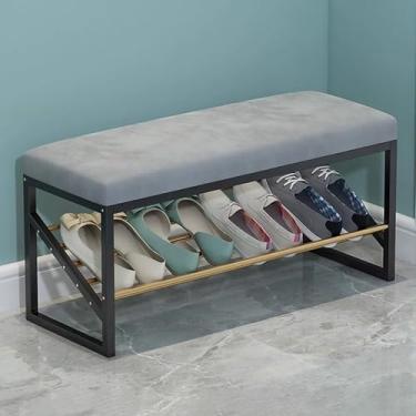 Imagem de Sapateira estofada de veludo para entrada, quarto e corredor - Assento de armazenamento confortável com moldura de metal, ideal para sapatos e acessórios, organizador de casa elegante