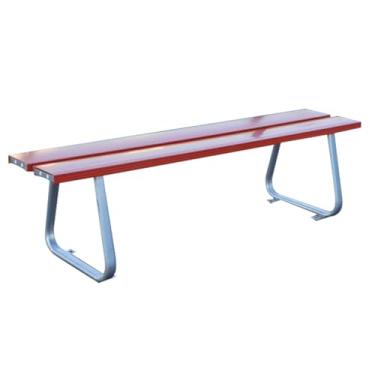 Imagem de Banco externo de metal, banco de jardim de assento, pernas de cadeira trapezoidais dobradas integradas, painel espesso de camada dupla, encosto de cadeira curvo inclinado de 105° (cor: A vermelho