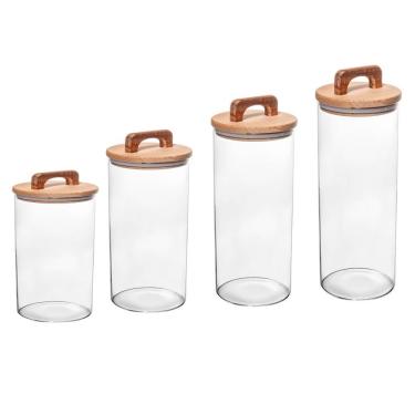 Imagem de Conjunto De 4 Potes De Vidro Com Tampa Hermética De Acácia Wolff
