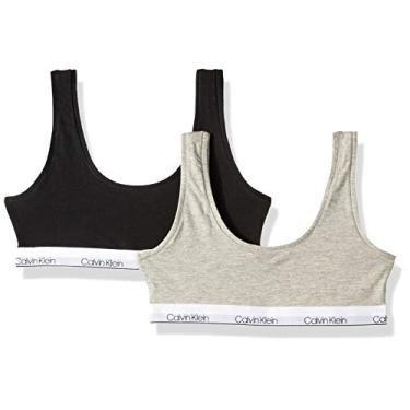 Imagem de Calvin Klein Bralette de algodão moderno para meninas, pacotes individuais e multipacotes, Pacote com 2 - Cinza urze, preto clássico, G