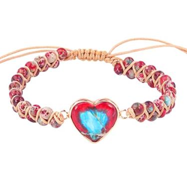 Imagem de Pulseira de jaspe de coração apaixonado, 2022 novas pulseiras com pingente de pedra imperial natural em forma de coração, pulseiras clássicas em forma de coração, pulseiras artesanais ajustáveis