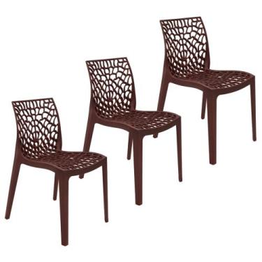 Imagem de Kit 3 Cadeiras Gruvyer Design Cozinha Sala De Estar Jantar - Marrom -