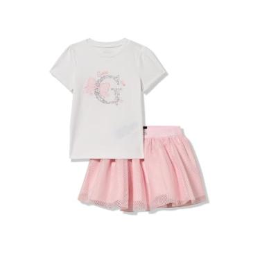 Imagem de GUESS Conjunto de camiseta e saia de malha, 2 peças, logotipo para meninas, branco puro, 9, Branco puro, 9 Meses