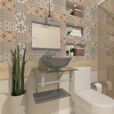 Imagem de Gabinete de Vidro 45cm com Cuba Redonda Prata