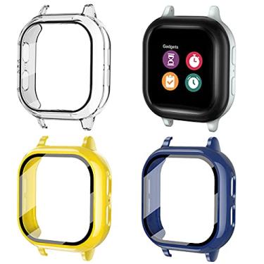 Imagem de [Pacote com 3] Capa mais macia compatível com Gizmo Watch 2 protetor de tela para crianças, capa de vidro temperado apenas para Verizon Gizmo Watch 2 (claro+amarelo+azul)