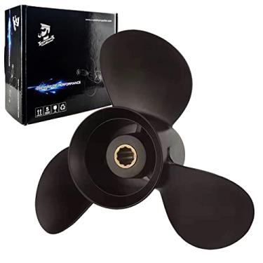 Imagem de Boatman Hélice de barco de popa de alumínio para motores Mercury 25HP 28HP 30 Hp, 10 dentes estriados, RH (9,5 (diâmetro) x 11 (Pit))