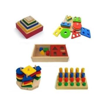 Imagem de Kit Brinquedos Educativos Pedagógicos 5 Jogos Em Madeira - Jottplay
