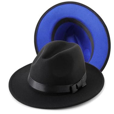Imagem de BABEYOND Chapéu Fedora anos 20 para homens, Gatsby, aba larga, chapéu Fedora de feltro, boné panamá com faixa para mulheres e homens, Preto, azul, tamanho �nico