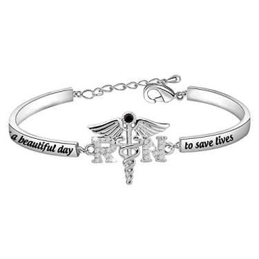 Imagem de CENWA Pulseira RN Pulseira Doctor Nurse It's a Beautiful Day to Save Lives, presente de formatura da faculdade de medicina, Small, Metal