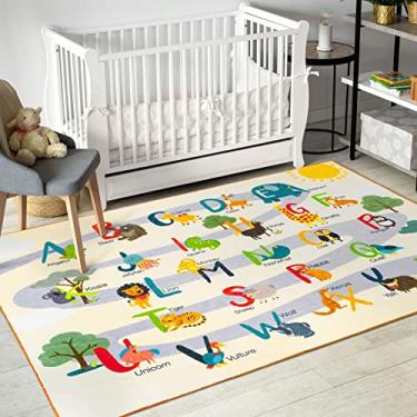 Imagem de Ashler Tapete infantil, alfabeto e animais para sala de jogos, 1,5 x 6 m, tapete educativo infantil ABC para crianças, tapete de brincar para quarto de bebê, tapetes antiderrapantes para quarto de