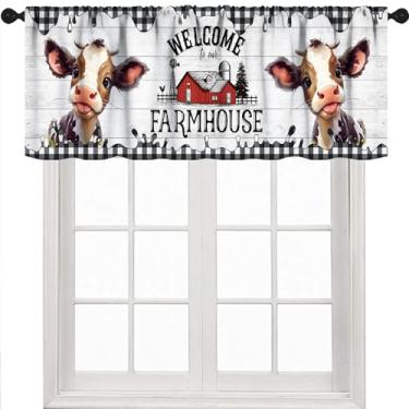 Imagem de Cortinas de sanefa de vaca Farmhouse, Western Lodge rústica de madeira preta e branca com búfalo, tratamento para cozinha, quarto, sala de estar, 1 peça, 137 x 45 cm