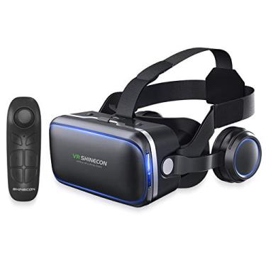 Imagem de Fone de ouvido VR para iPhone e telefone Android, óculos 3D VR para TV, filmes e videogames, fone de ouvido VR com controle remoto, fone de ouvido de realidade virtual para iPhone/Android compatível com 4,7-6 polegadas