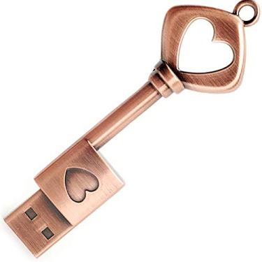 Imagem de Pen drive USB 2.0 de 64 GB, cartão de memória BorlterClamp retrô, metal, amor, coração, em forma de chave de polegar