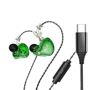 Imagem de FEDAI Fones de ouvido intra-auriculares DX2 USB C, fones de ouvido com isolamento de ruído para corrida/academia, fone de ouvido USB tipo C com microfone e controle remoto de 3 botões (verde)