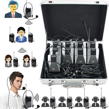 Imagem de EXMAX EX-938 Sistema de guia turístico de transmissão de áudio de microfone sem fio para ensino de tradução da igreja, interpretação simultânea de viagem. (1 transmissor 8 receptores com estojo de