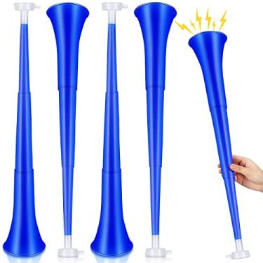 Imagem de 4 Pieces Collapsible Stadium Horn 24 Inch Plastic Trumpet Vuvuzela Horn Blow Horn Noisemakers for Sporting Events Graduation Games School Sports Party Supplies Favors Accessories (Blue)