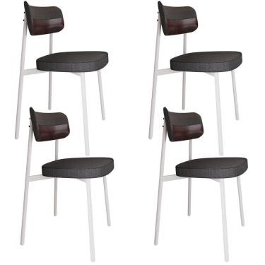 Imagem de Kit 04 Cadeiras Estofada Para Sala De Jantar Astrid Branco C01 Linho Preto Courino Café - Lyam Decor