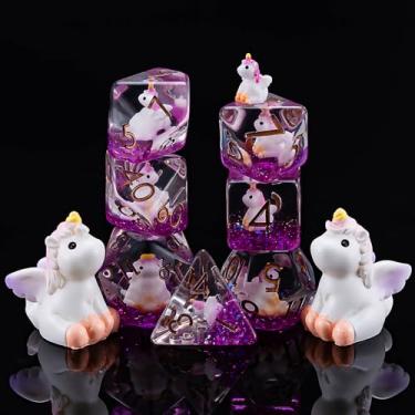 Imagem de Unicorn DND Resin Dice Set, Polyhedral D&D Dice Animal Inclusion Dice D and D for Dungeons and Dragons MTG RPG Board Games