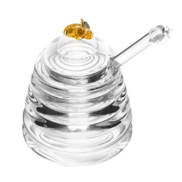 Imagem de Meleira Porta Mel Recipiente Com Colher Cristal Ecológico Little Bee Abelha Colmeia Lyor