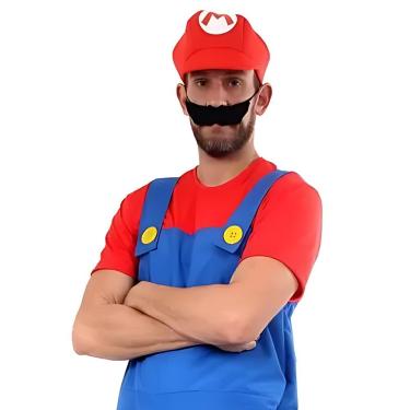 Imagem de Fantasia Super Mario Adulta Curta Com Chapéu E Bigode Tamanho Gg