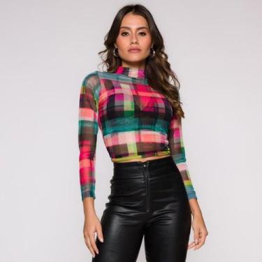 Imagem de Blusa  Cropped Manga Longa e Gola alta em Tule Estampado - Croppeds St
