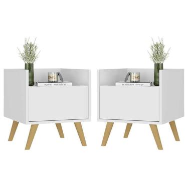 Imagem de Kit + 2 Mesas De Cabeceira 40cm Mp4044 Branca/Natural