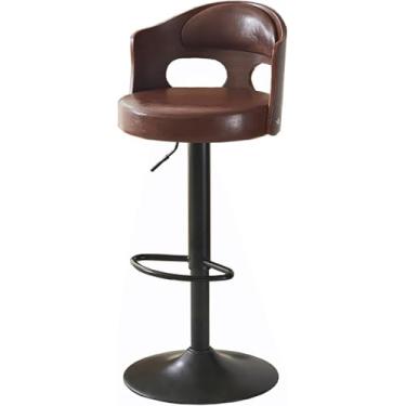 Imagem de Bancos De Bar De Metal De Design Artístico, Encosto De Madeira Maciça Envolvida, Banco Giratório De Assento De Couro, Bancos De Ilha De Cozinha Elevatórios Para Sala De, Beige B, Cowhide 2pcs