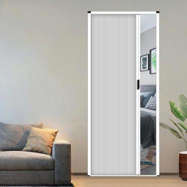 Imagem de Porta Concertina Portas De Acordeão Para Entrada, Porta De Chuveiro Retrátil Com Maçaneta E Tecido Celular, Quarto/banheiro/cozinha/escritÓrio/rv Porta Dobráve, White, W60in/152cm-h78in/200cm