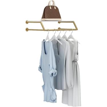 Imagem de Trilho De Roupas Montado Na Parede, Cabide De Design Loft Destacável, Cabide De Roupas Com Prateleira, Golden, 100Cm