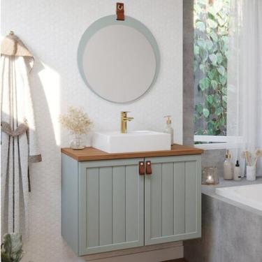 Imagem de Gabinete Suspenso Banheiro Brisa 80cm com Cuba e Espelheira Lua Espres