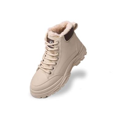 Imagem de Chouiss Botas de inverno femininas, botas de neve, tênis quentes para caminhada, impermeável, leve, para uso ao ar livre, Caqui, 35