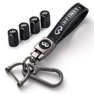 Imagem de Combo de tampas de válvula de pneu de carro e chaveiro de carro para Infiniti G35 G37 Q50L QX50 Q50 QX56 Q60 QX60 QX70 Q70L QX80, 4 peças de tampas de poeira de pneu de carro e acessórios para