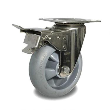 Imagem de Rodizio Industrial Aço Inox 6 Pol. Placa Freio Roda Macia - COLSON