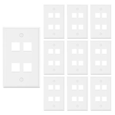 Imagem de VCE Placa de parede Keystone de 4 portas listada pelo UL (pacote com 10), placas de parede de entrada única para conector RJ45 Keystone e inserções modulares, branca
