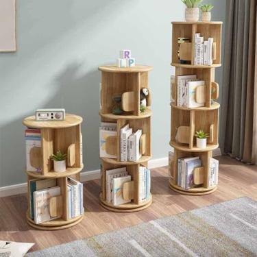 Imagem de Estante giratória de 5 camadas, estante de estudante marrom de bambu – estante organizadora de armário de armazenamento, estante rotativa de 360°, marrom, 3 camadas (cor de madeira, 3 camadas)