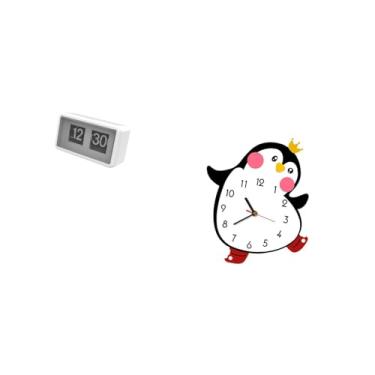 Imagem de Fenteer Relógio de Mesa Flip de Pinguim de Desenho Animado Silencioso, Grande Relógio de Parede de Madeira Decorativo, Adorável, Alimentado Por Bateria, Prate