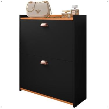 Imagem de Sapateira Organizadora Com Prateleira E Gaveta Basculante Hall de Entrada - Closet - K7 Plus Cor:Preto Com Nature