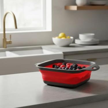 Imagem de Escorredor Multiuso Retrátil Dobrável Quadrado Para Macarrão Frutas Salada Legumes