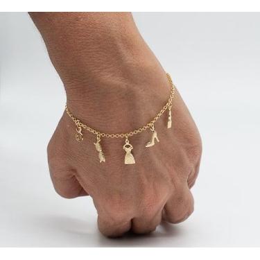 Imagem de Pulseira Mini Berloques de Vestido, Anel, Óculos, Salto e Batom Banhad