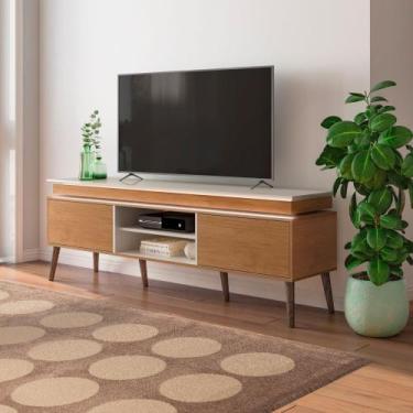 Imagem de Rack para Tv até 75 Polegadas com LED 2 Portas e Pés em Madeira Maciça