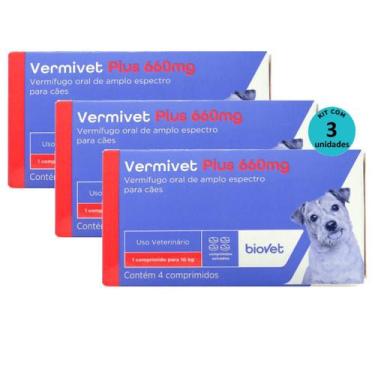 Imagem de Kit Vermivet Plus Biovet 660mg com 4 Comprimidos Com 3 unidades