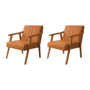 Imagem de Kit 2 Poltronas Decorativa Com Braço Em Madeira Maciça Livia Courino Caramelo