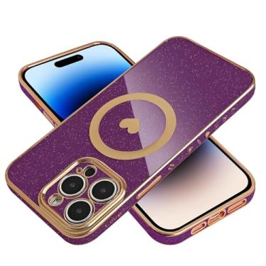 Imagem de MGQILING Capa com glitter magnético galvanizado para iPhone 13 Pro Max de 6,7 polegadas [compatível com carregamento sem fio] Capa brilhante à prova de choque com antiamarelamento, estampa de coração