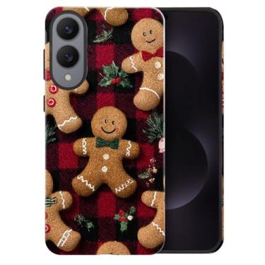Imagem de heindiy Compatível com Samsung Galaxy S25 Edge, capa brilhante proteção completa à prova de choque anti-arranhões capa de TPU, capas para homem mulher - Natal gengibre preto vermelho xadrez