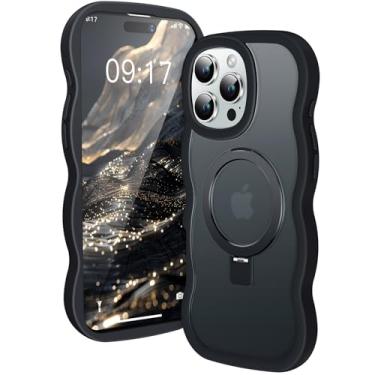 Imagem de [Linda moldura ondulada + suporte magnético] Capa projetada para iPhone 16 Pro Max, [Apto para MagSafe] Capa protetora de silicone translúcido com anel magnético para iPhone 16 Promax 6,9 polegadas